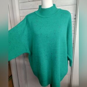 Venezia Sportswear Teal Speckled Knit Sweater One Size Fits Most Mock Neck
